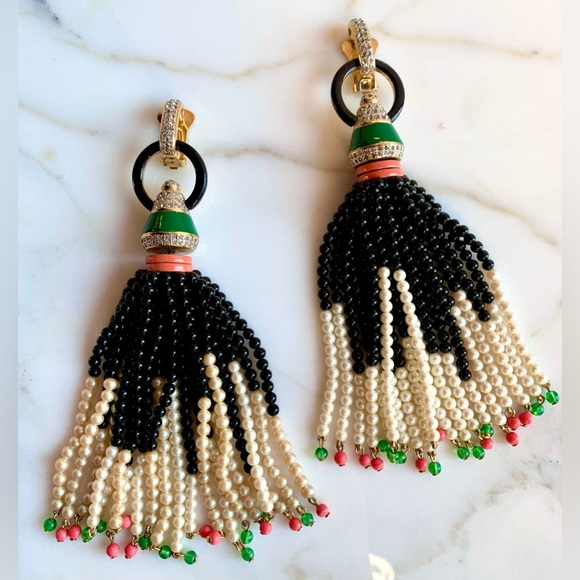 VALENTINO ❌SOLD❌HAUTE COUTURE 6 in TASSEL EARRINGS VINTAGE 1980s SPECTACULAR XXL - Picture 10 of 11